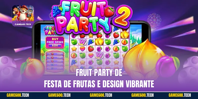 Fruit Party de festa de frutas e design vibrante