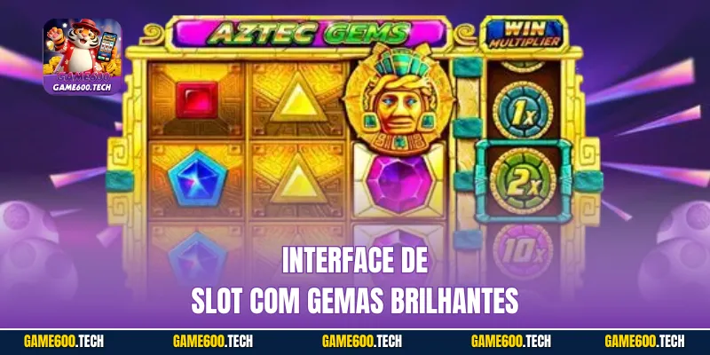 Interface de slot com gemas brilhantes